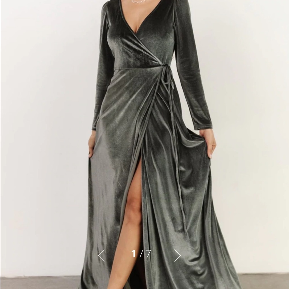 Esmerelda Velvet Wrap Maxi Dress in the color Eucalyptus
